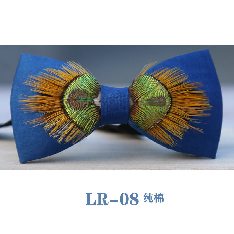 Formal wear men's blue dye bow tie feather collar flower bow tie blue spot bow tie men's bow host accessories