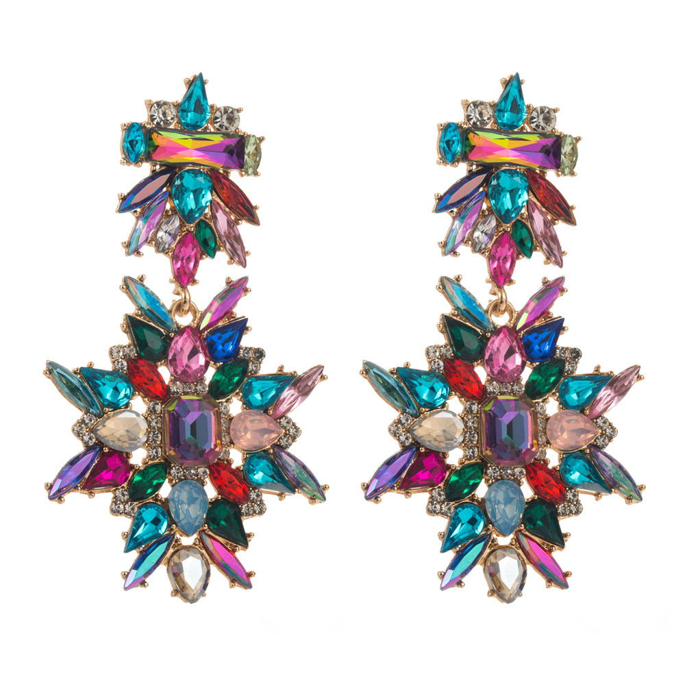 Earrings cross-border new alloy inlaid diamond multi-layer temperament earrings European and American personality exaggerated Internet celebrity party earrings