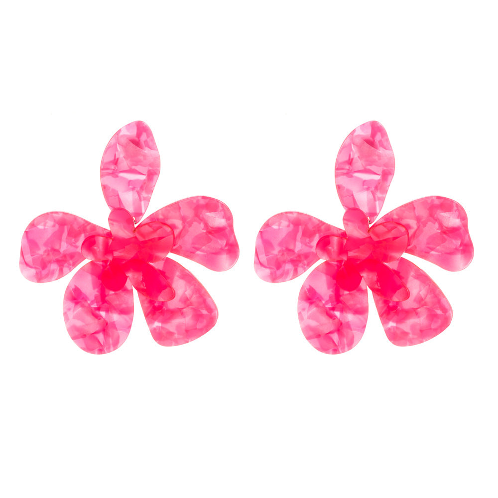 European and American exaggerated trend personality acrylic stitching flower earrings niche exaggerated earrings female retro temperament earrings