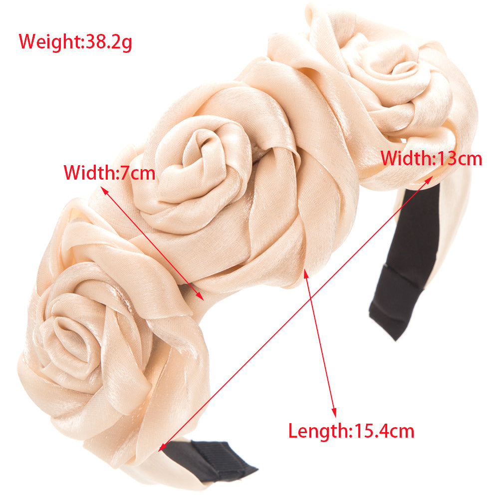 European and American new handmade rose headbands, Korean version glossy veil, wide-edged pressed headbands, fairy personality party hair accessories