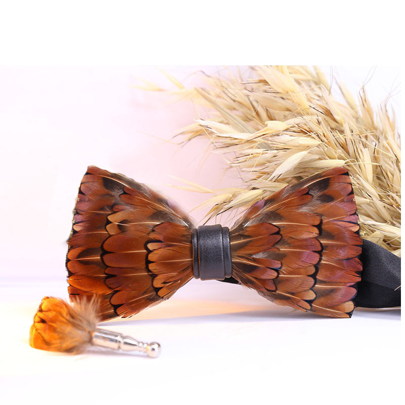 235 Yellow Feather Bow Tie Men's Wedding Banquet Clay Suit Accessories Shirt with Box Bow