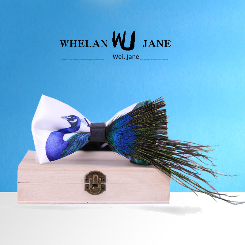 blue peacock feather wedding groom male bow tie wedding children tie flower tie suit bow