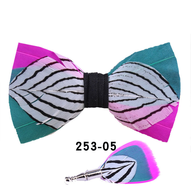 253 Black & White Striped Feather Bow Tie Men's Wedding Banquet Suit Accessories Shirt With Box Bow