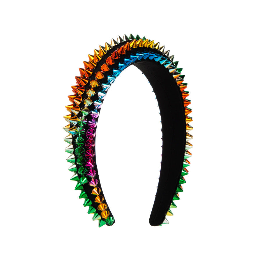 European and American cross-border fashion sponge rivet headbands female exaggerated baroque colorful headbands prom catwalk hairpin wholesale