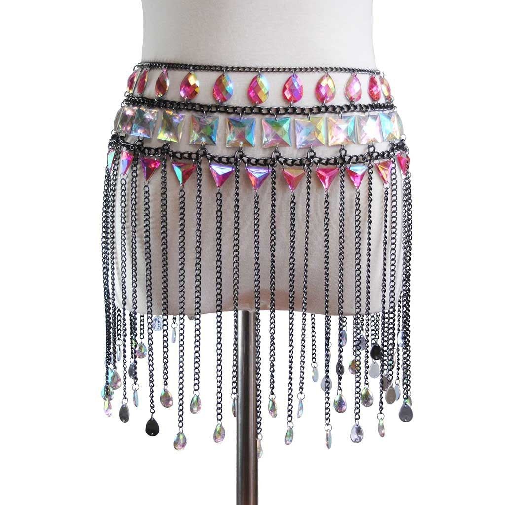 New European and American cross-border accessories, fashionable personality, tassels, beach drops, acrylic, hand-stitched and versatile waist chains