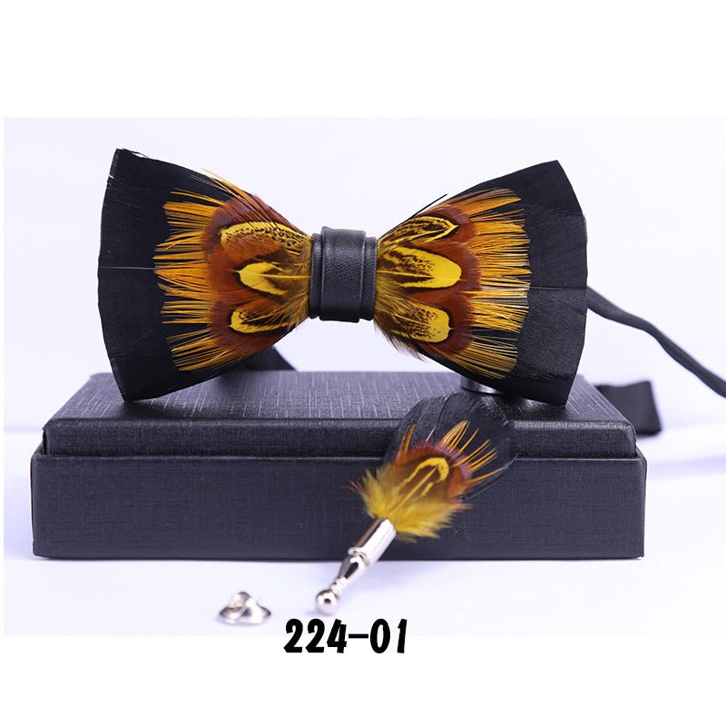 224 male bow tie, yellow feathers, banquet nightclub, wedding groom, shirt, claypot, wedding banquet bow