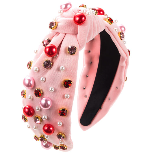 Cross-border popular European and American pearl rhinestone headbands, light luxury twisted fabrics, high skull headbands, face washing, and headwear