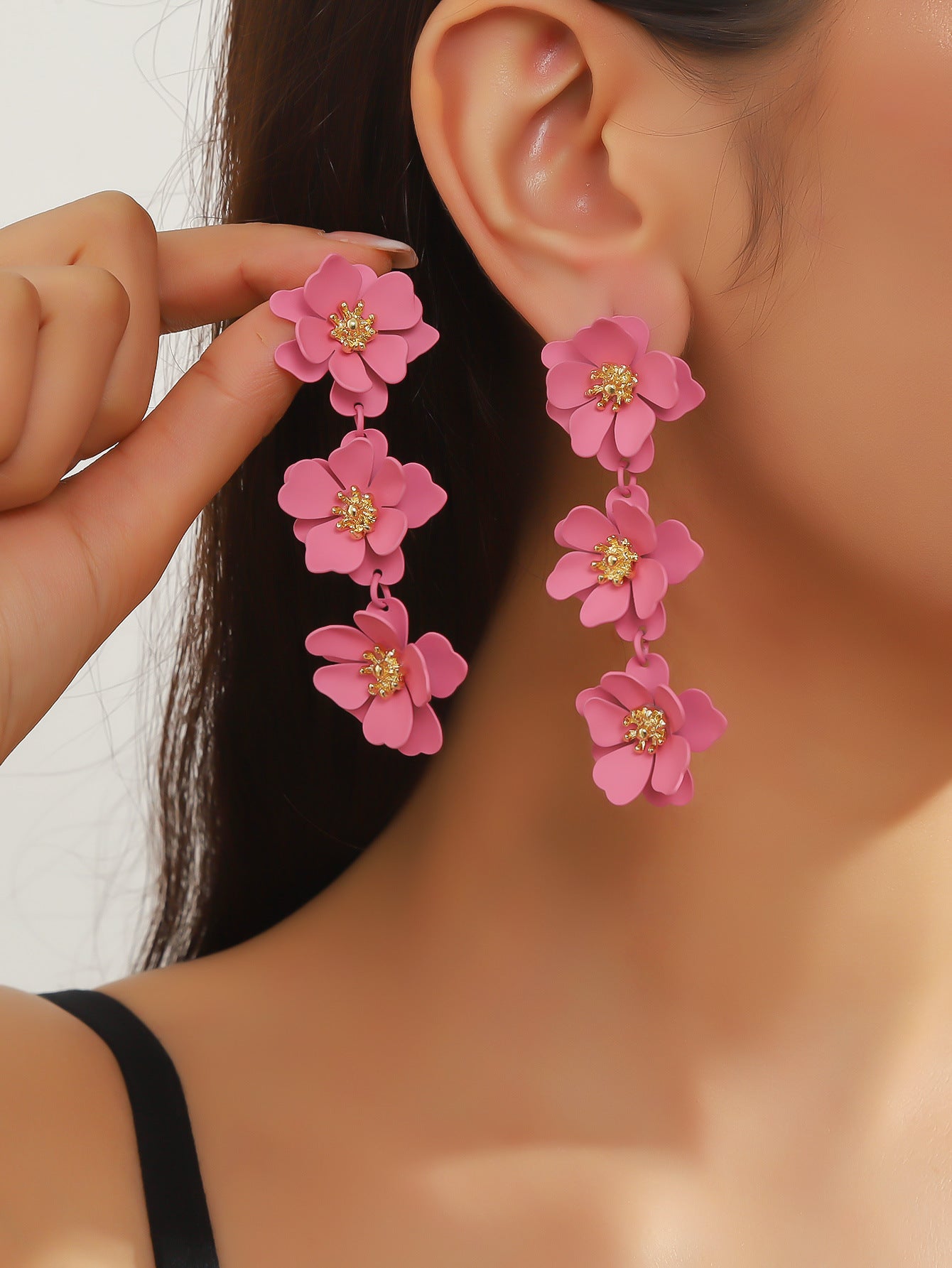 New exaggerated earrings, long summer versatile, fashionable temperament, high-end flower drop earrings