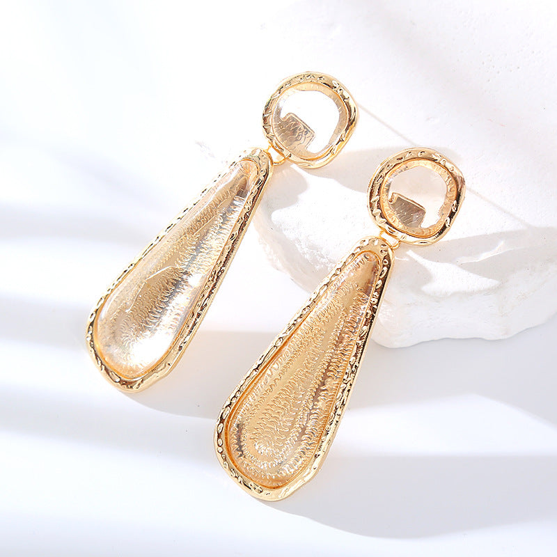 ZA personality retro earrings, long color pear-shaped resin earrings, European and American fashion, light luxury, geometric studs