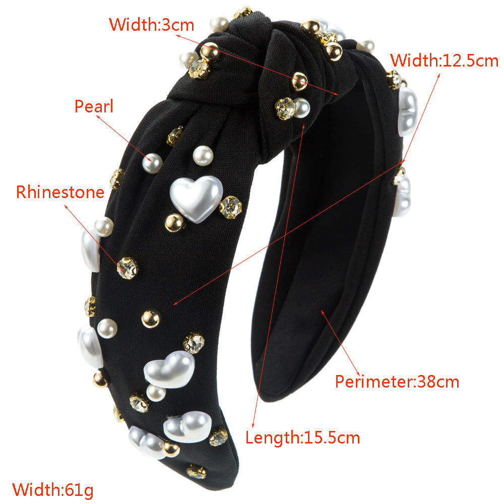 European and American fashion trends, love pearl headbands, women's wide edges, knots, beads, versatile, high skull hair accessories, cross-border supply