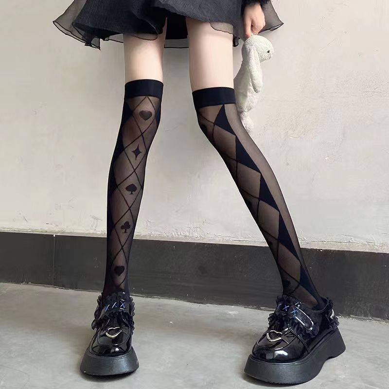 Japanese niche sex sex temptation poker pattern over the knee black and white stockings print ultra thin 7099