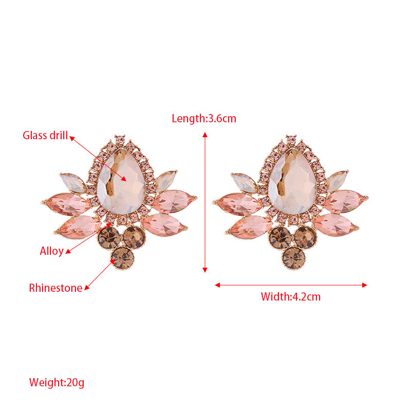 Earrings, French temperament, retro geometric glass and diamond earrings, delicate niche alloy and diamond light luxury earrings