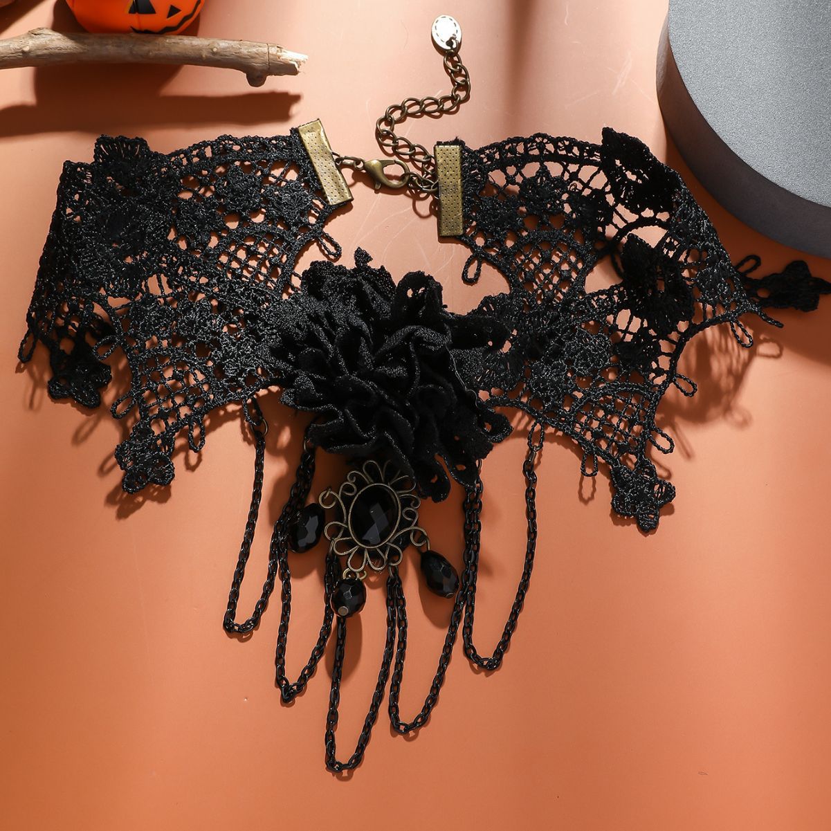 New European and American fashion cross-border jewelry, punk lace, gothic style, fake collar, lace necklace, tassel, clavicle chain