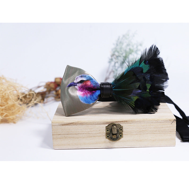 feather handmade bow tie men's best man groom wedding dress bow business collar flowers