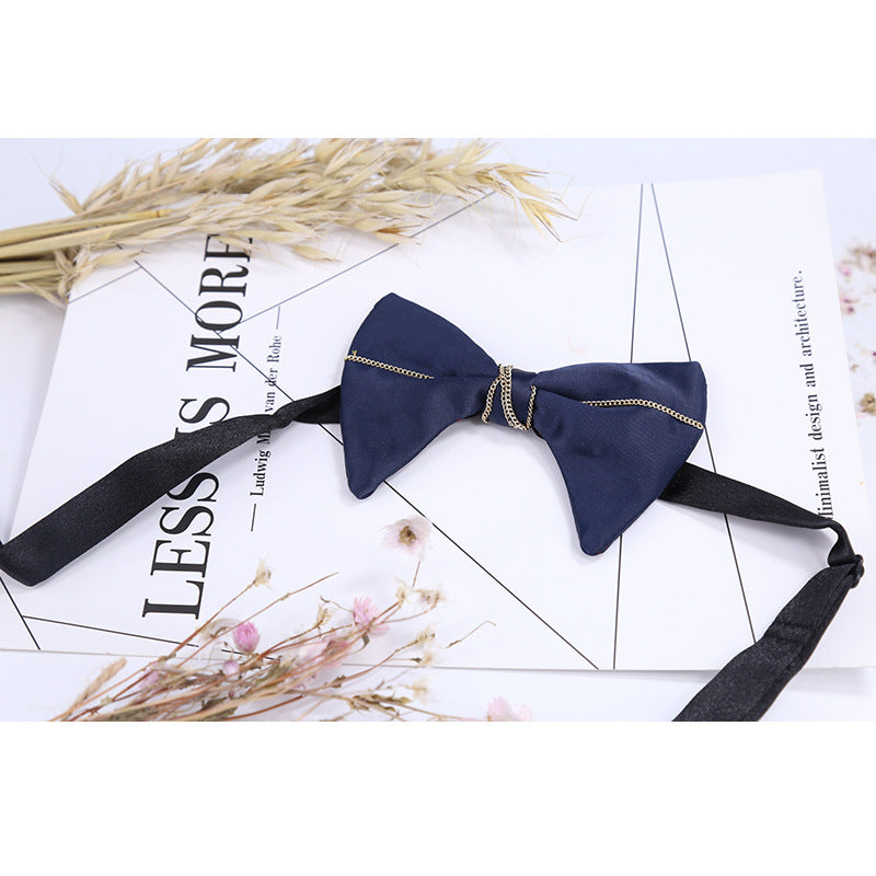Blue Classic Everyday Shirt Versatile Bow Korean Collar Flower Ink Blue Chain Business Suit Bow Tie