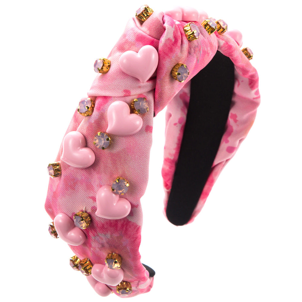 Temperament new calico fairy headband hand-sewn gemstone inlaid love accessories high skull top light luxury headband wholesale