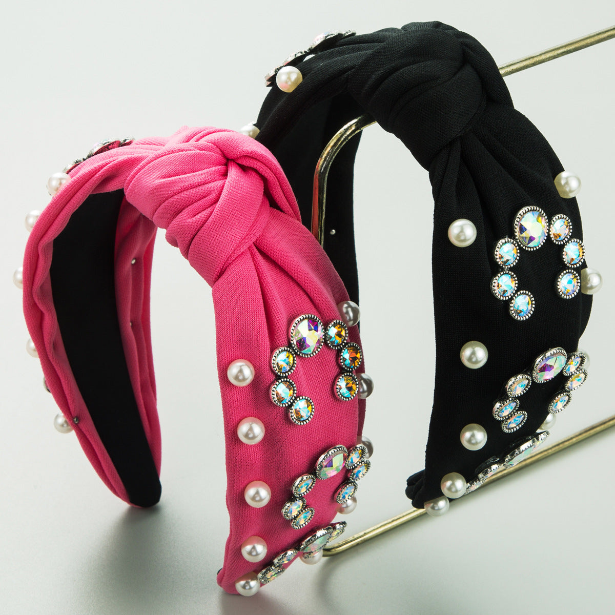 European and American new bohemian fabric headbands, high-quality beads, diamonds, knotted high skull, top and wide brim retro hair accessories