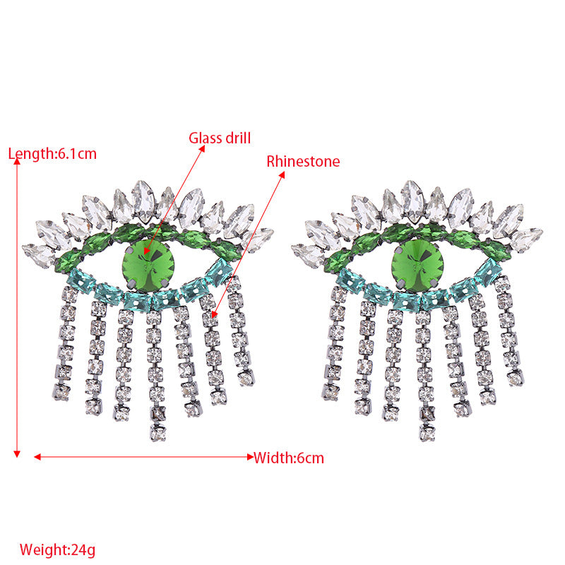 European and American exaggerated heavy industry, light luxury, niche, high-end earrings, women's diamond-encrusted eyes, tassel earrings, long banquet earrings