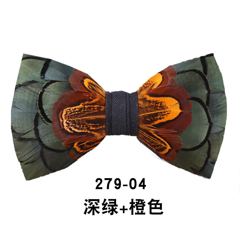 279 Male bow tie feather ink blue wedding groom male wedding suit collar flower bow green collar flower