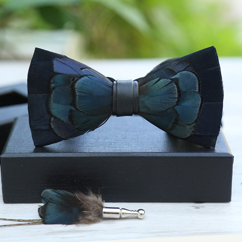 277 dark blue and green feather bow tie men's host groom groomsmen group butterfly wedding bow in stock