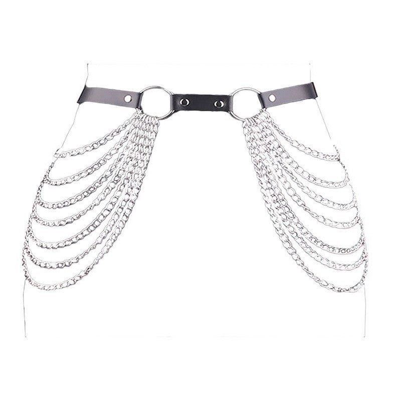 Explosive cross-border new hot sale leather waist chain punk style aluminum chain leather waist chain factory direct sale versatile body chain