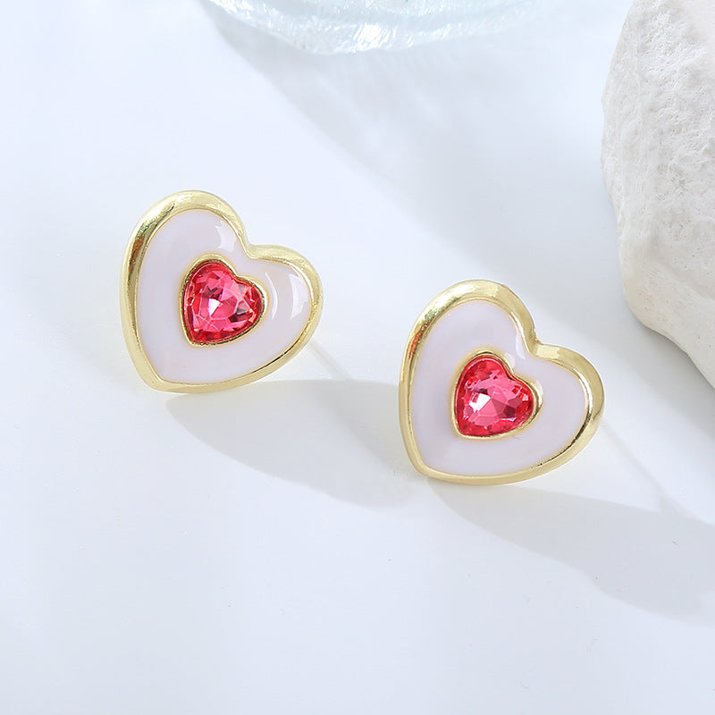 European and American fashion earrings rhinestone inlaid color zircon plating earrings heart shaped ladies stud earrings wholesale