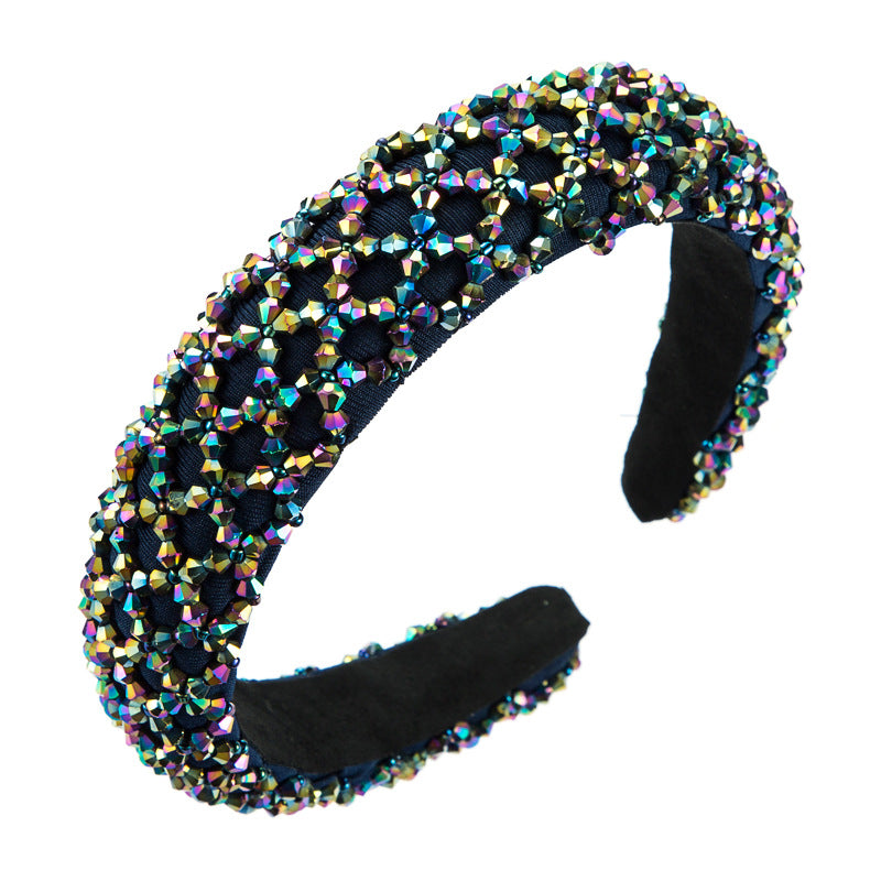 European and American cross-border fashion temperament, handmade beaded crystal sponge headband, baroque style, personality trend, headband hairpin