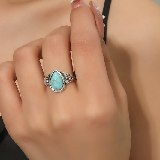 New cross-border jewelry bohemian turquoise alloy ring personality fashion versatile ring ring