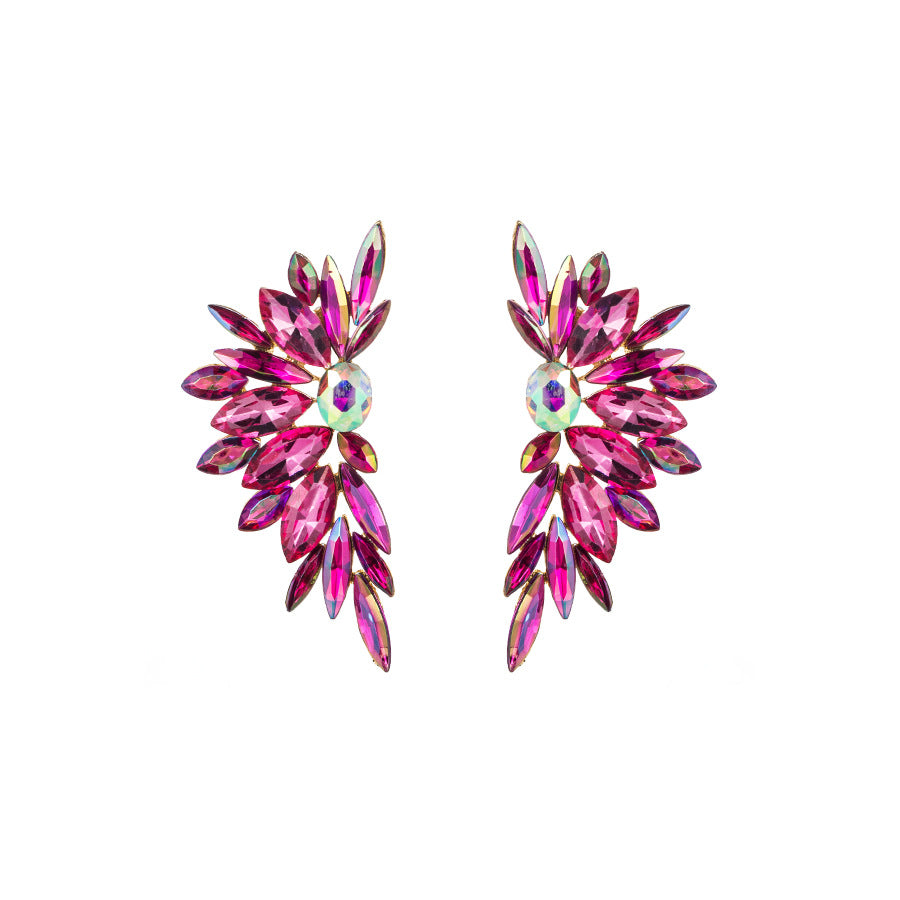 European and American fashion personality color diamond alloy inlaid rhinestone flower earrings tide girl European and American full diamond party earrings wholesale