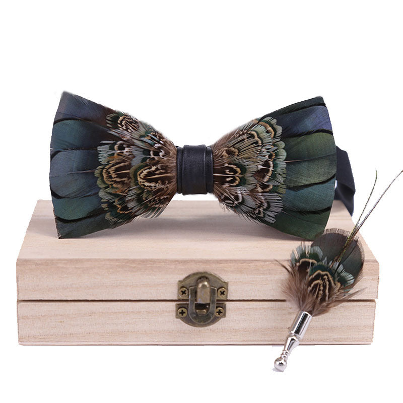 male green feather bow tie brooch gift box wedding wedding host flower girl collar flower green bow