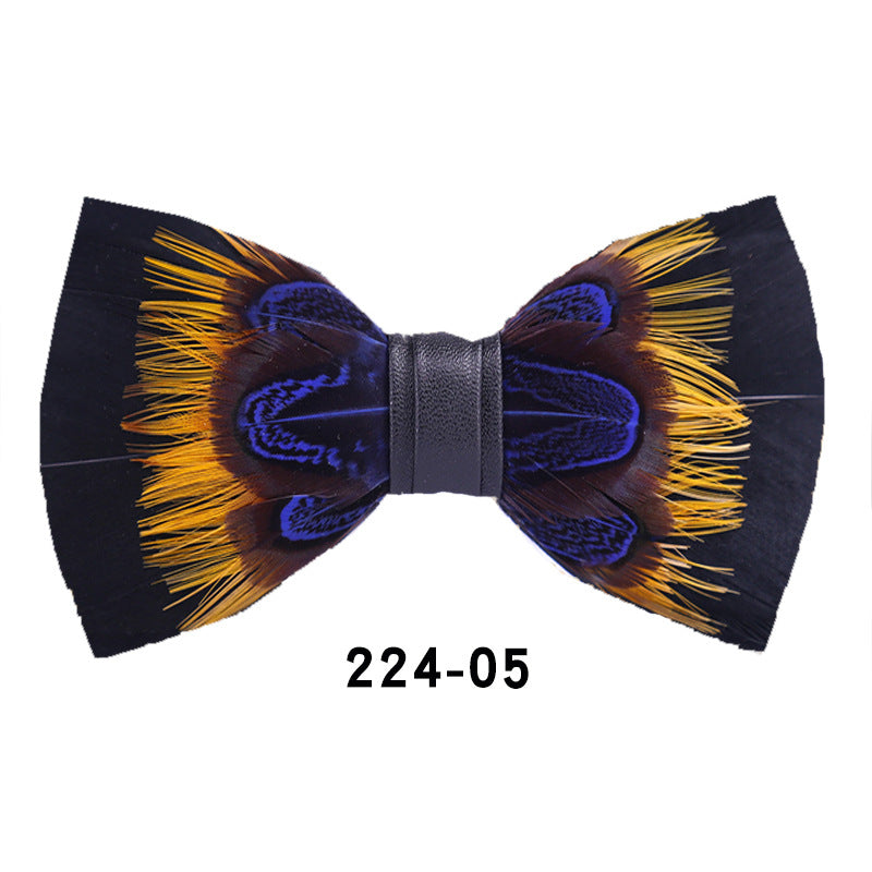 224 male bow tie, yellow feathers, banquet nightclub, wedding groom, shirt, claypot, wedding banquet bow