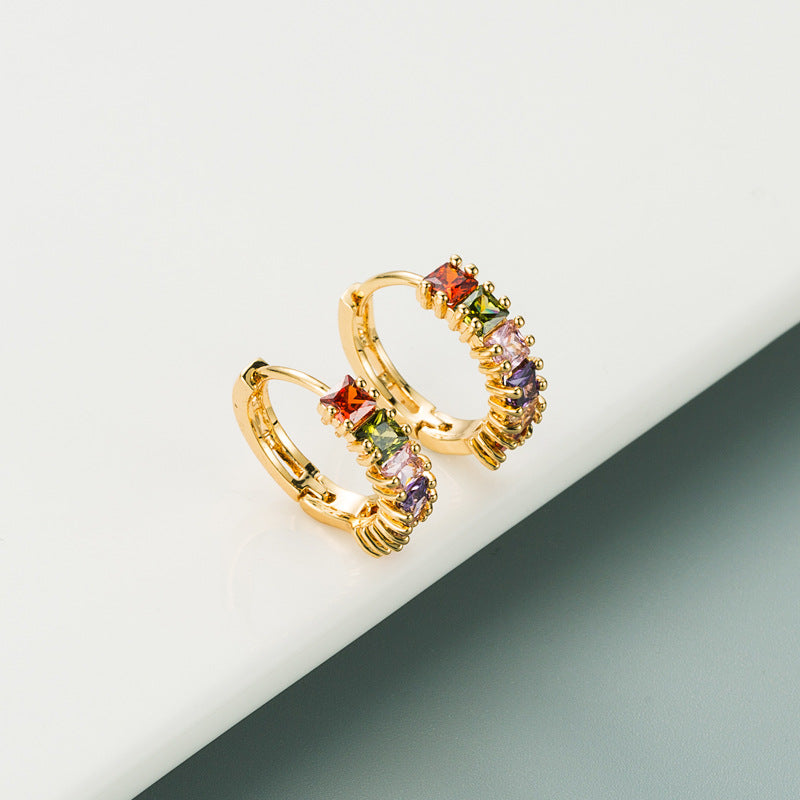 Korean version fashion small gold hoop earrings brass inlaid with zircon temperament cute little fairy stud earrings ins earrings