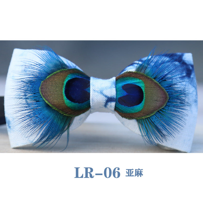 Formal wear men's blue dye bow tie feather collar flower bow tie blue spot bow tie men's bow host accessories