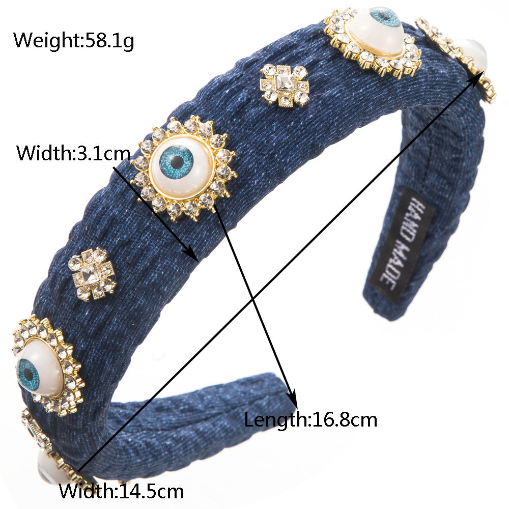 European and American trend, new personality, devil's eye, headband, female diamond-inlaid sponge, high skull, temperament, street photography hair accessories, hairpins