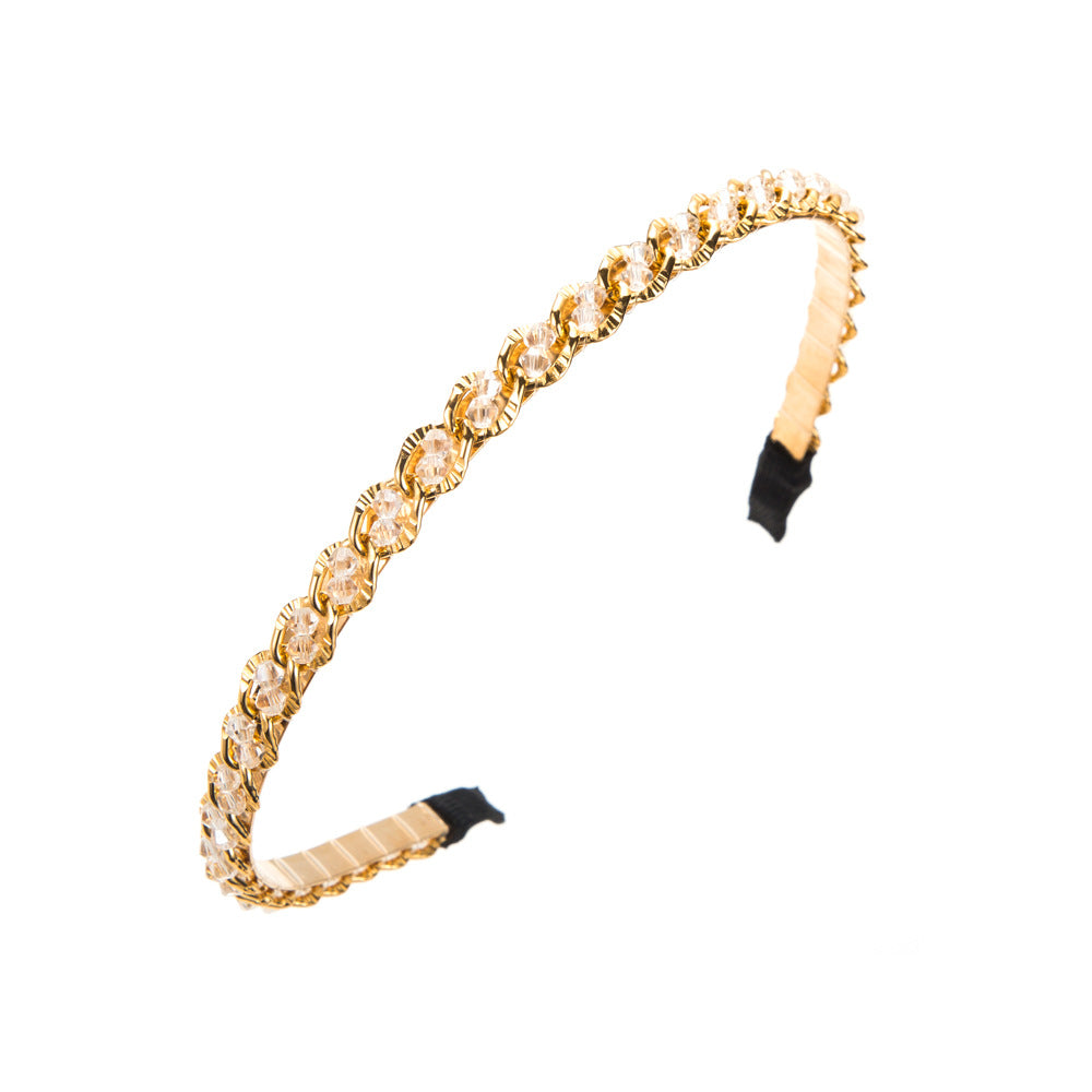 New retro metal headband, Korean crystal chain wrapping headband, Internet celebrity versatile temperament, face wash hair hole headwear