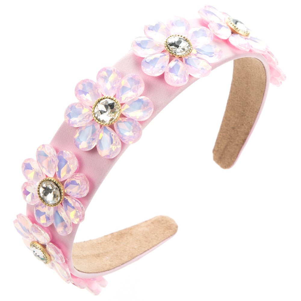 Heming headbands, European and American cross-border new spring-colored headbands, beautiful glass diamonds, flowers, personality, temperament, headbands, hair accessories