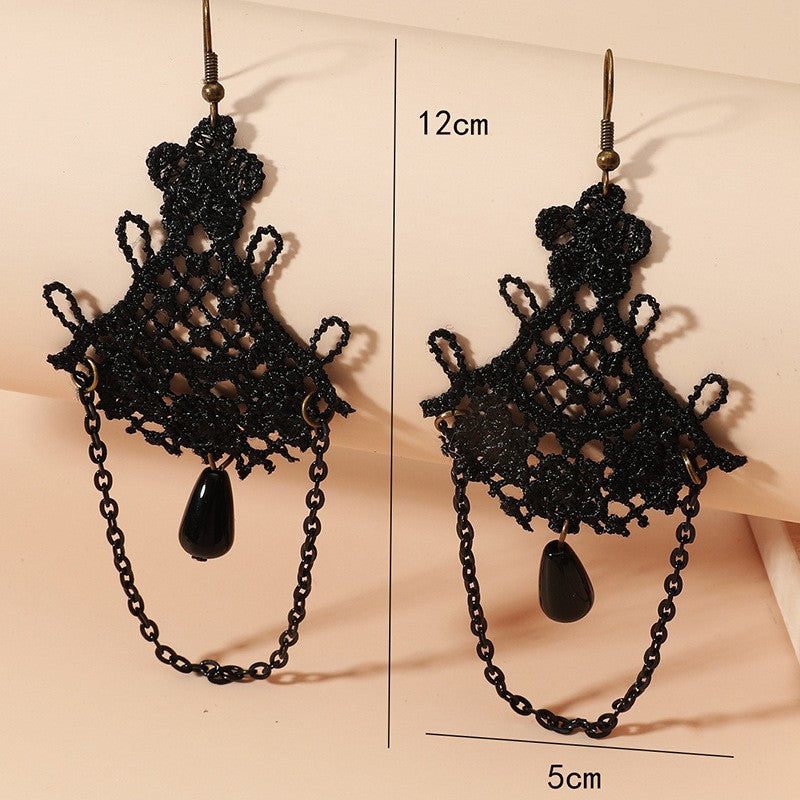 New European and American popular ethnic style retro earrings, tassels, black lace earrings, foreign trade jewelry manufacturers in stock