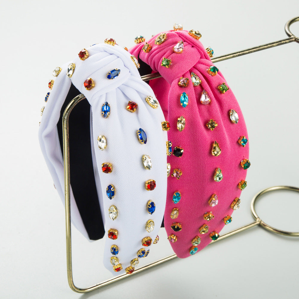 European and American new fashion knotted headbands, light luxury diamond-studded wild headwear, elegant women's headbands, cross-border supply