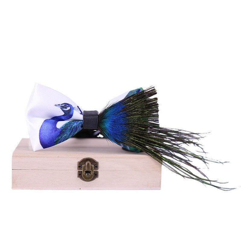 blue peacock feather wedding groom male bow tie wedding children tie flower tie suit bow