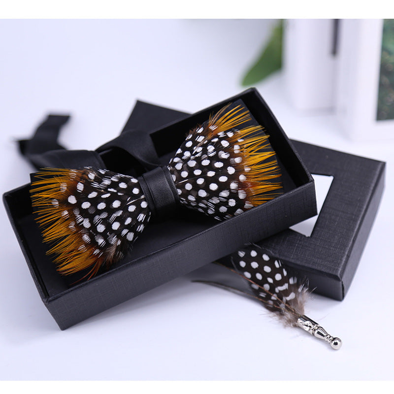 249 black and white dots yellow feathers male wedding groom best man group pot butterfly wedding wedding bow tie flower tie