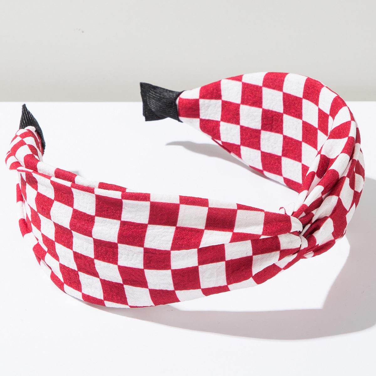 Korean version of geometric checkered fabric headbands, Internet celebrities, simple wide-brimmed crossover headbands, versatile face washing, hair bands, headbands, hair accessories