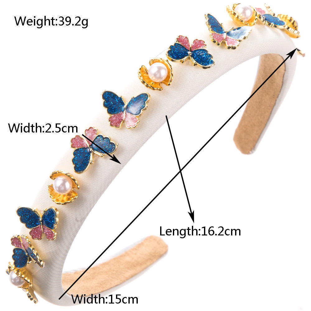 Korean version trendy new sponge thin-edged headband, personalized creative butterfly decoration, pearl-inlaid high-quality head hole hair ornament