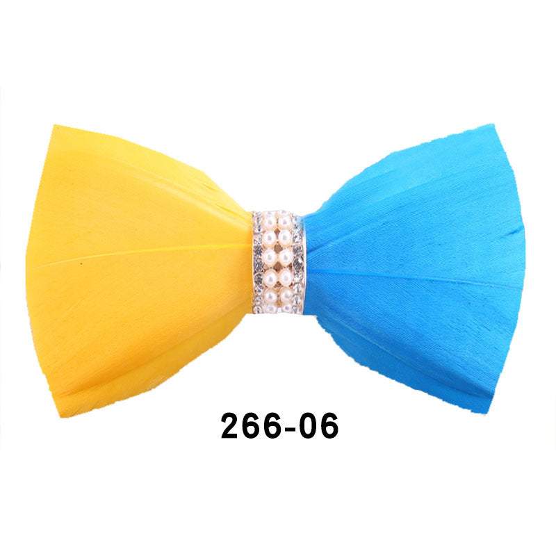 266 khaki feather male bow tie men and women wedding bow bow men's bow tie yellow white collar flower tie