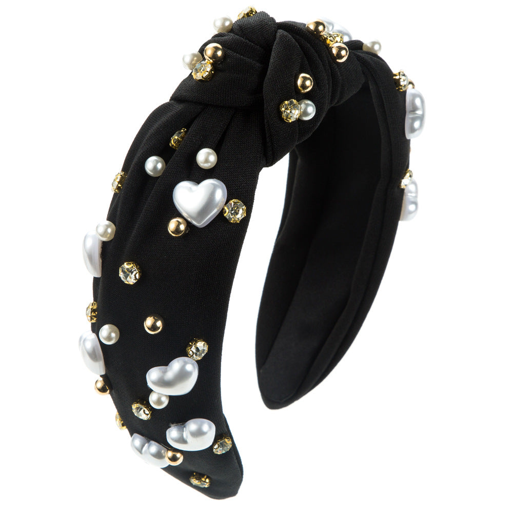 European and American fashion trends, love pearl headbands, women's wide edges, knots, beads, versatile, high skull hair accessories, cross-border supply