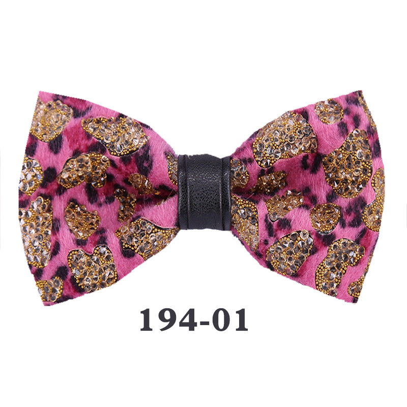 Male Bow Tie Leopard Blue Yellow Crystal Bow Tie Men's Children's Wedding Wedding Celebration Male Collar Flower Bow