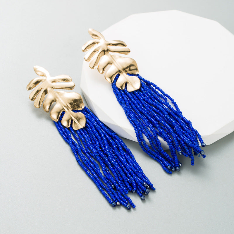 European and American cross-border ins bohemian trend long earrings handmade rice beads fashion earrings exaggerated popular earrings