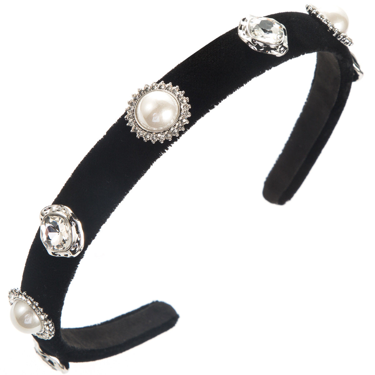 European and American Baroque vintage pearl inlaid diamond velvet headbands, women's high-end sense of versatile headbands, simple and small fragrance hair accessories