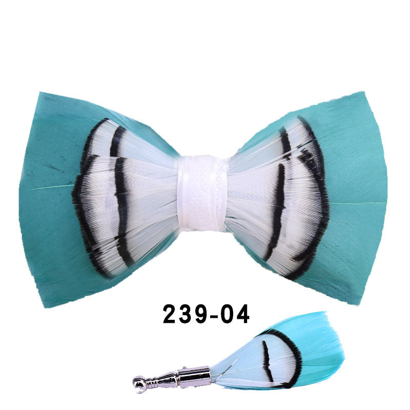 239 khaki gray feather men's bow tie men's wedding bow tie men's bow tie pink collar flower tie