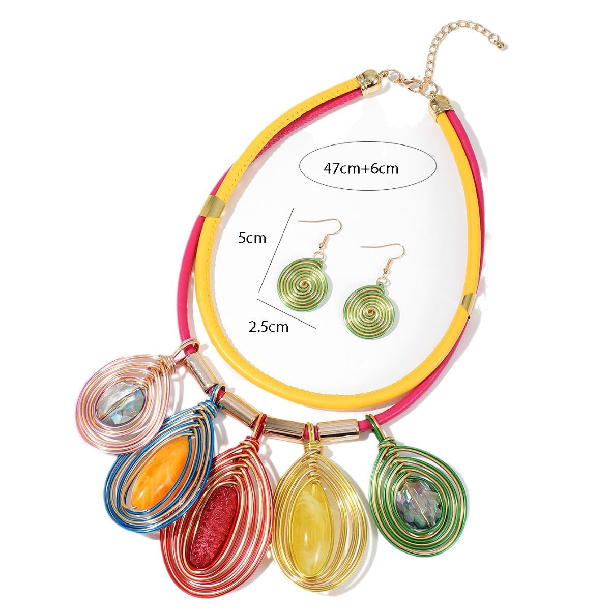 New European and American exaggerated fashion crystal multi-layer necklace earrings set hand-wound ethnic style stage accessories
