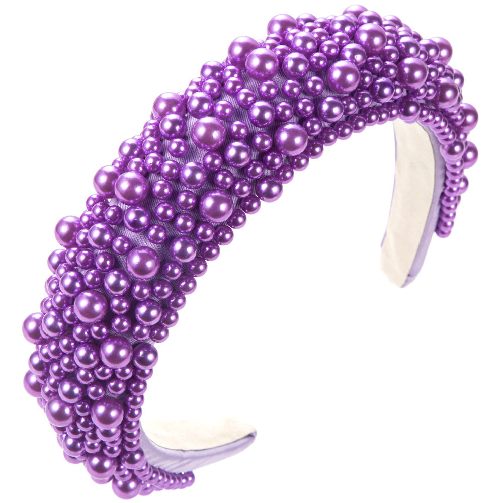 European and American fashion versatile color plastic pearl headbands women's light luxury autumn and winter sponge fabric high skull headband wholesale